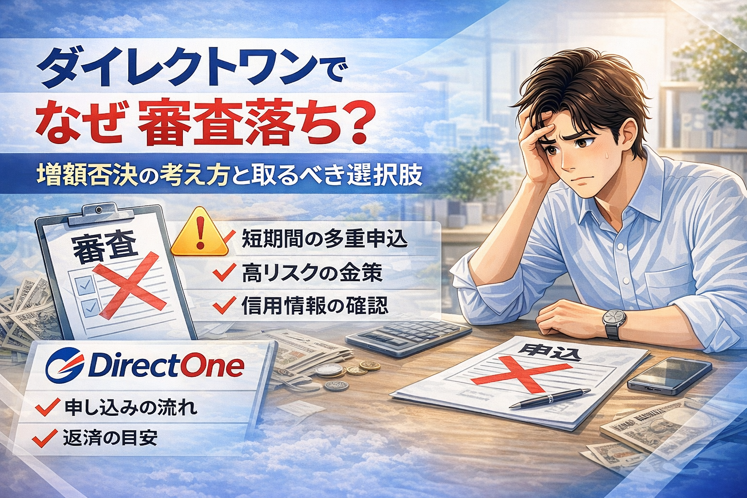 ダイレクトワンで審査落ちしたり増額否決された人に向けて書いた記事のアイキャッチ画像