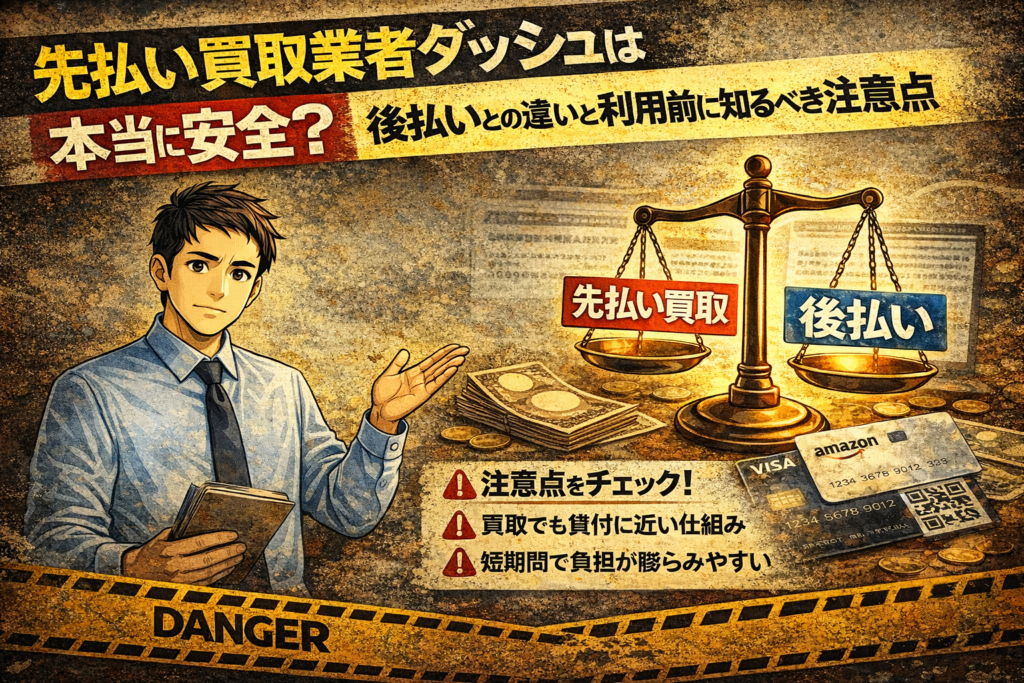 先払い買取業者ダッシュは危険かどうか解説した記事のアイキャッチ画像