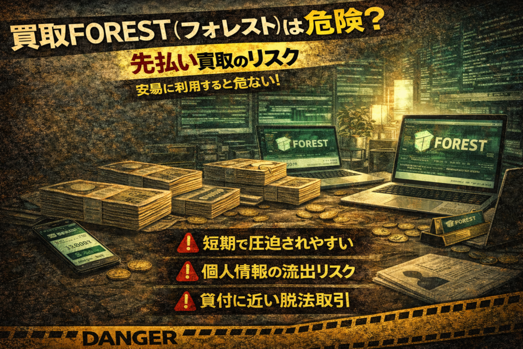 買取フォレストと先払い買取のリスクについて解説し、注意喚起する記事のアイキャッチ画像