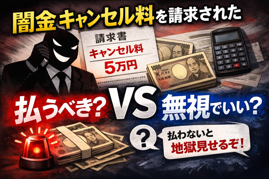 闇金からキャンセル料を請求されたときどうしたらいいかについ解説した記事のアイキャッチ画像