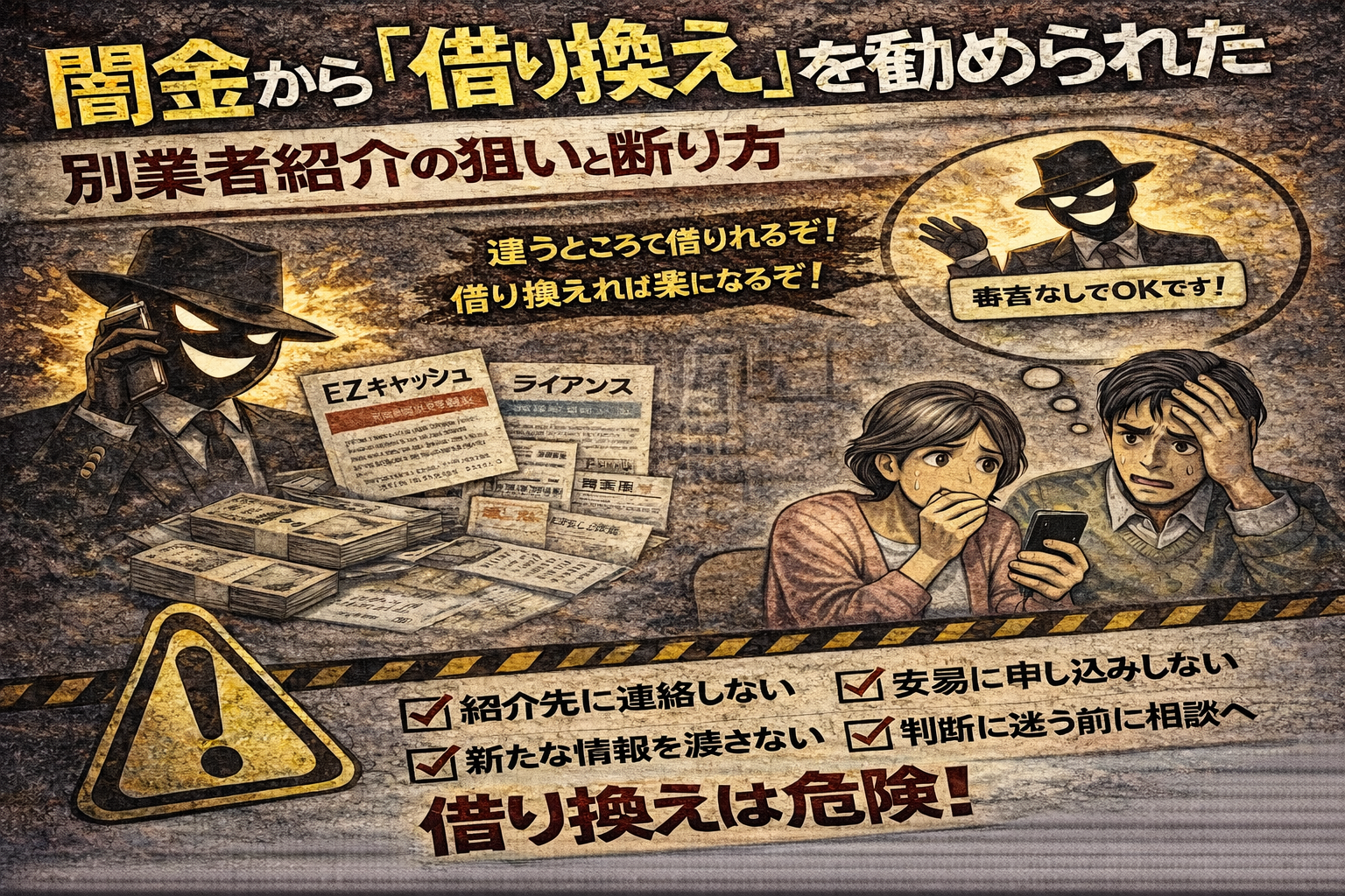 闇金業者による借り換え勧誘の狙いと断り方について解説した記事のアイキャッチ画像