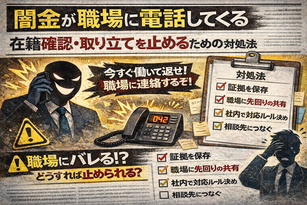 闇金が職場に電話してくる典型パターンと、止めるための現実的な手段について解説した記事のアイキャッチ画像