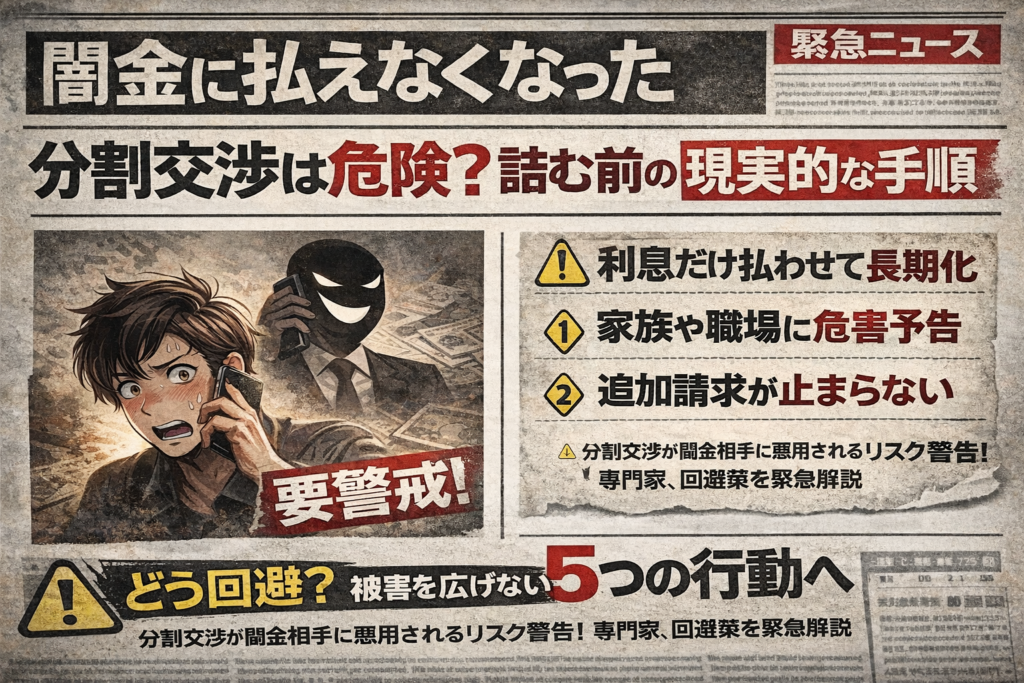 闇金に支払いできなくなり分割交渉するのは危険かどうかについて解説した記事のアイキャッチ画像