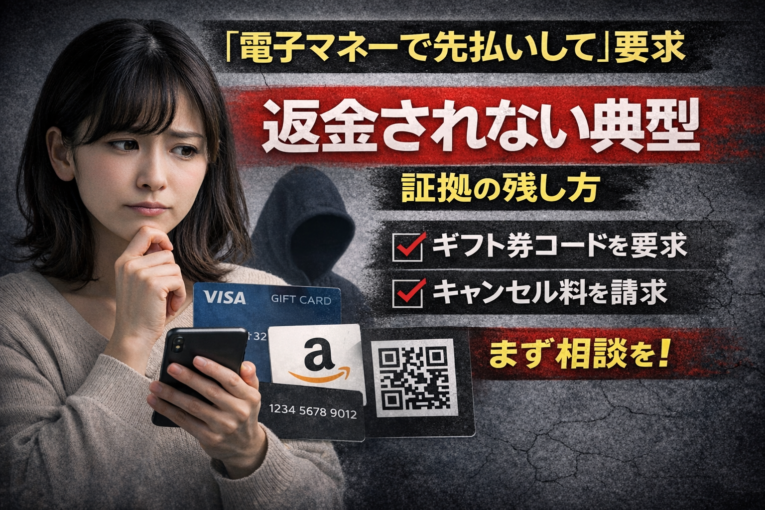 「電子マネーで先払いして」という要求で返金されない典型と証拠の残し方について解説した記事のアイキャッチ画像