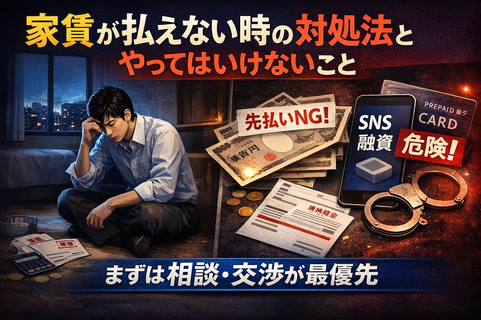 家賃が払えない時の対処法と、やってはいけないことについて解説した記事のアイキャッチ画像