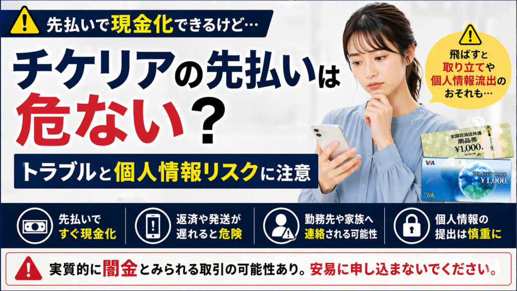 チケリアと先払い買取で取引する際のリスクについて解説した記事のアイキャッチ画像