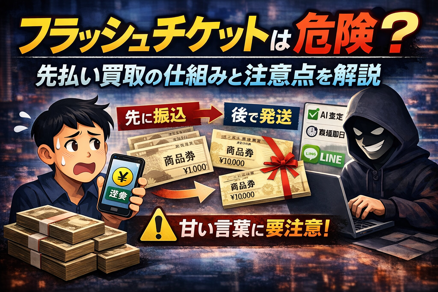 フラッシュチケットと先払い買取の仕組みについて解説した記事のアイキャッチ画像