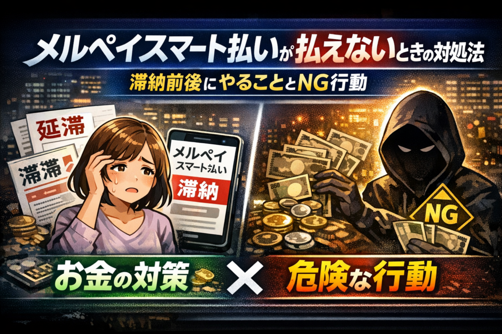 メルペイスマート払いが払えない時の対処法と、滞納前後にやることとNG行動について解説した記事のアイキャッチ画像