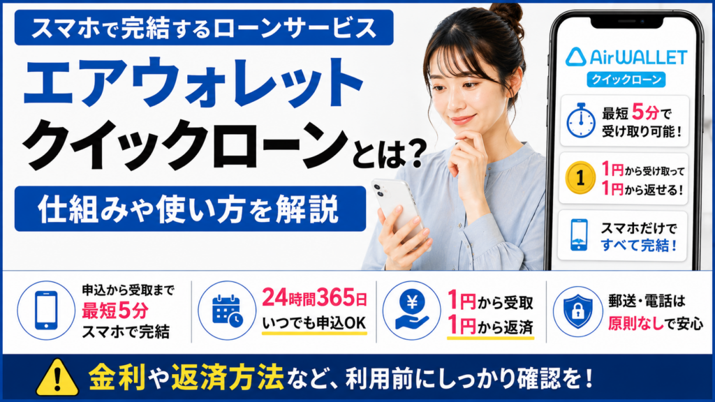 エアウォレットクイックローンの仕組み、使い方、金利、返済方法が分かるスマホ完結ローンサービスの解説