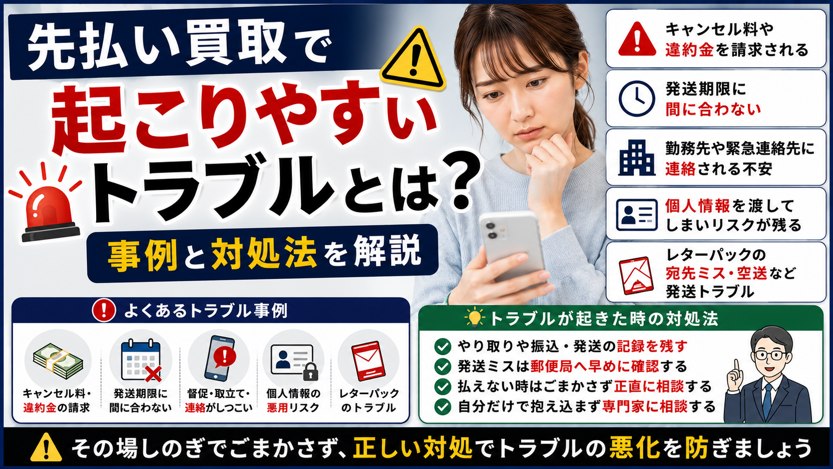 先払い買取で起こりやすいトラブル事例や対処法を解説